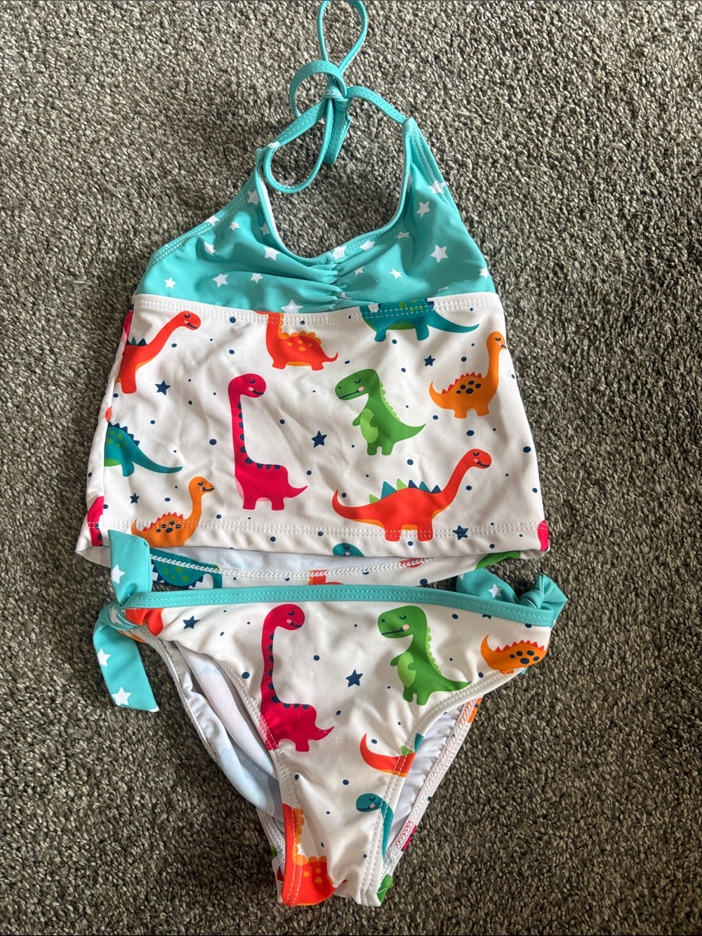Girls' Teal & Multicolor Dinosaur Two-Piece Swim Set